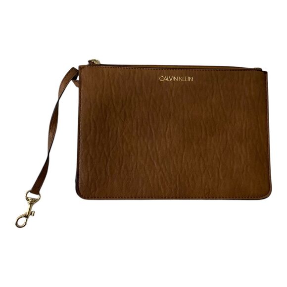Calvin Klein Brown Faux Leather Purse Tote Insert Pouch Unused 9 Inch X 5 Inch - Picture 1 of 7